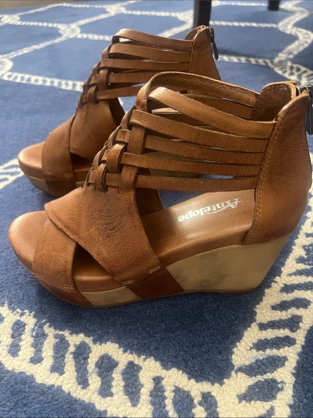 Antelope Tan Brown Strappy Wedge Sandals 7